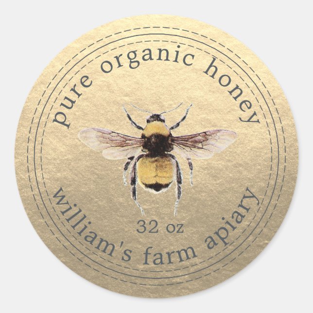 Etiqueta de miel de abeja dorada de abeja (Anverso)