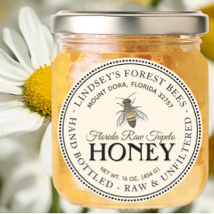Etiqueta de miel de abeja veneciana de mano cruda 
