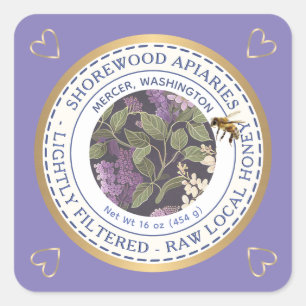 Etiqueta de miel de abejas y flores con corazón de