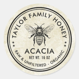 Etiqueta de miel de acacia con abeja melífera y es