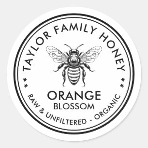 Etiqueta de miel de flor de naranja con abeja de m