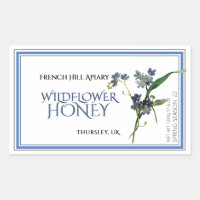 Etiqueta de miel de flores silvestres azules (fech