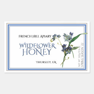 Etiqueta de miel de flores silvestres azules (fech