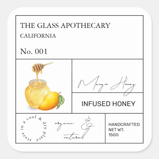 Etiqueta de miel de mango perfundido apothecar (Anverso)