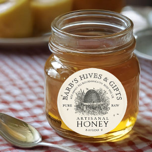 Etiqueta de miel de marfil Vintage Skep con abejas