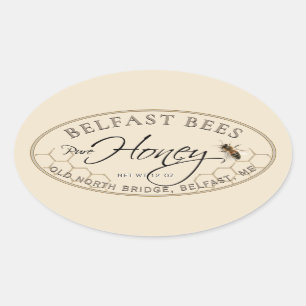 Etiqueta de miel de ovario de marfil con abeja y p