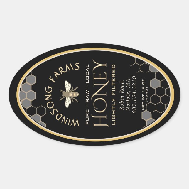 Etiqueta de miel de Queenline 16/32oz Abeja de abe (Anverso)