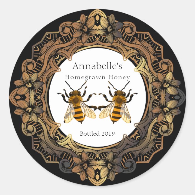 Etiqueta de miel de rococo para gemelos Bee (Anverso)