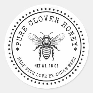 Etiqueta de miel de trébol pura con abeja de color