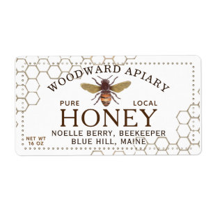 Etiqueta de miel hexagonal de 12 oz con abeja melí