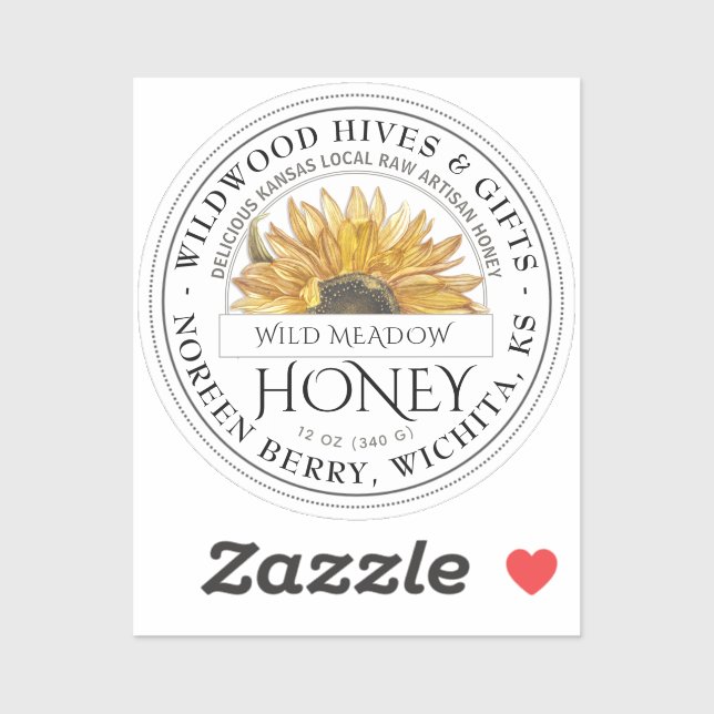 Etiqueta de miel ilustrada de flores y nombre de e (Hoja)