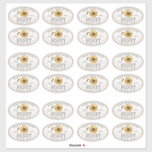 Etiqueta de miel impermeable de 3 x 2" de girasol  (Hoja)