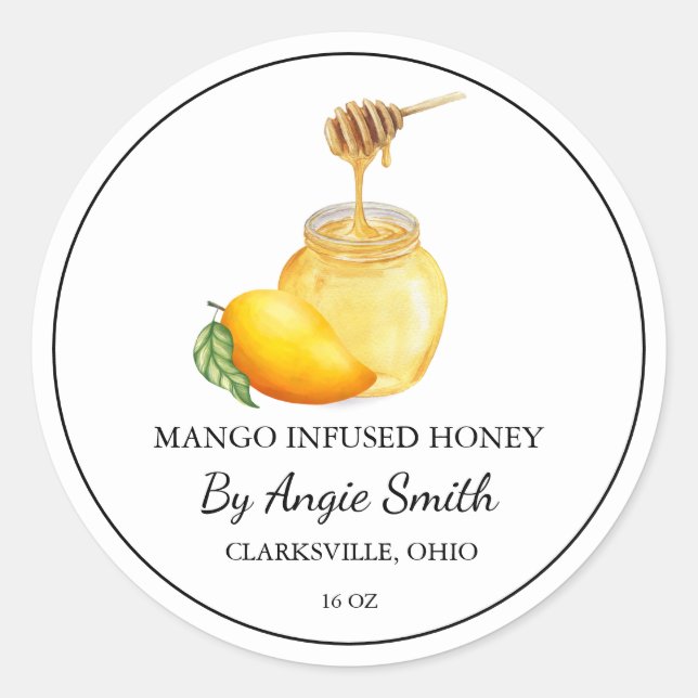 Etiqueta de Miel Infundida de Mango Simple (Anverso)