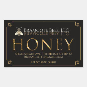 Etiqueta de miel negra Oro metálico Abeja ventilad