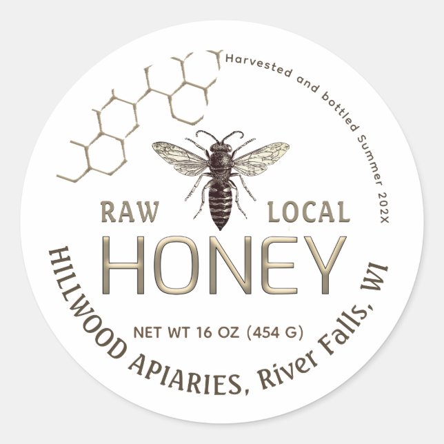 Etiqueta de miel Queen Bee Honey Jar Raw Local Hon (Anverso)