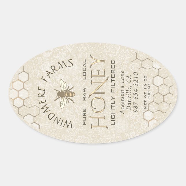 Etiqueta de miel Queenline 16/32oz Honeycomb Bee G (Anverso)