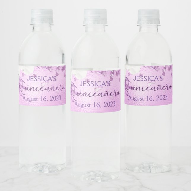 Etiqueta de mini agua púrpura Quinceanera lila (Botellas)