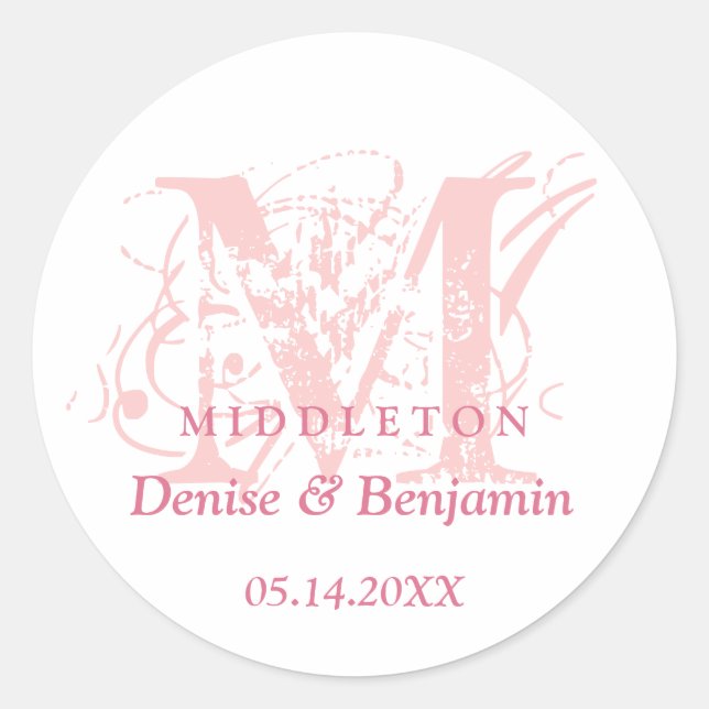 Etiqueta de moda antigua rosa monograma favor de l (Anverso)