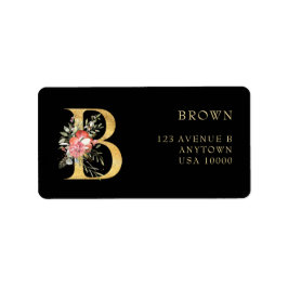 Etiqueta de monograma B dorado con flores rosadas