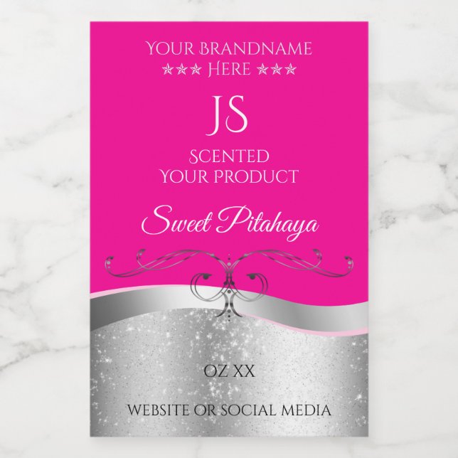 Etiqueta de Monograma Rosa Caliente De Lujo De Dec (Etiqueta única)