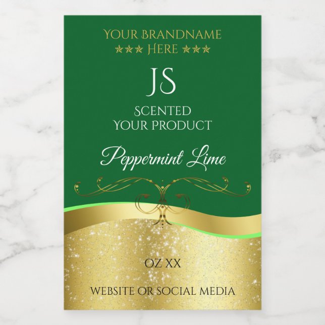 Etiqueta de Monograma Verde Oscuro con decoración  (Etiqueta única)