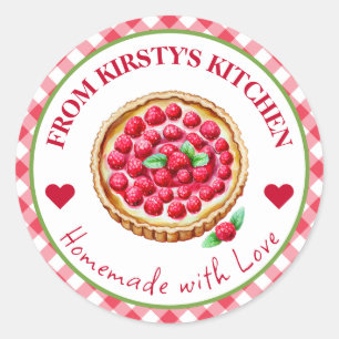 Etiqueta de muelle de color casero Gingham Raspber