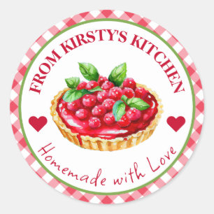 Etiqueta de muelle de color casero Gingham Raspber