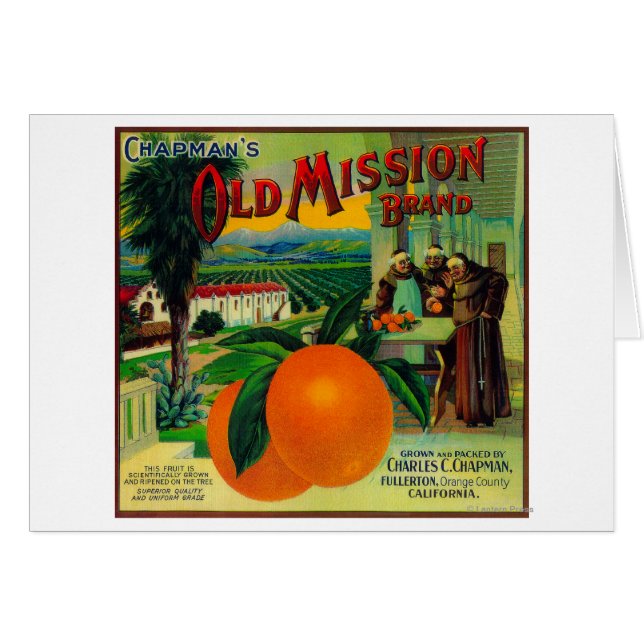 Etiqueta de Naranja de misión antiguaFullerton, CA (Anverso (Horizontal))