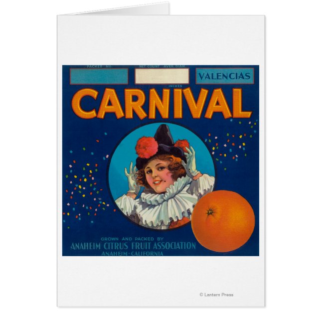 Etiqueta de Naranja del CarnavalAnaheim, CA (Frente)