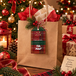 Etiqueta de Natal Xadrez Vermelho e Verde Poinsett