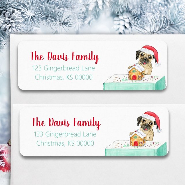 Etiqueta de Navidad alegre con pug francés acuarel (Subido por el creador)