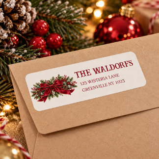 Etiqueta de Navidad con Lazo Rojo Personalizada