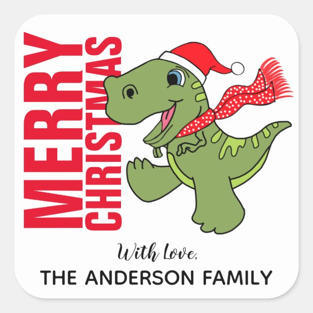 Etiqueta de Navidad de Dinosaurio (Anverso)