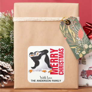 Etiqueta de Navidad de Pingüinos Bailarines