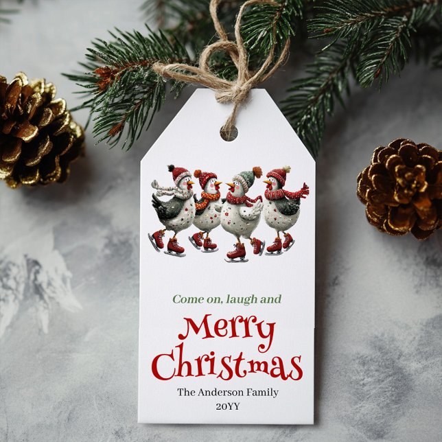 Etiqueta de Navidad personalizable de gallinas ext (Quirky Chickens Christmas Tag Customizable)