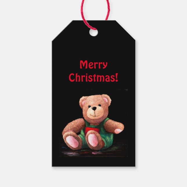 Etiqueta de Navidades de Boy Teddy Bear (Anverso)