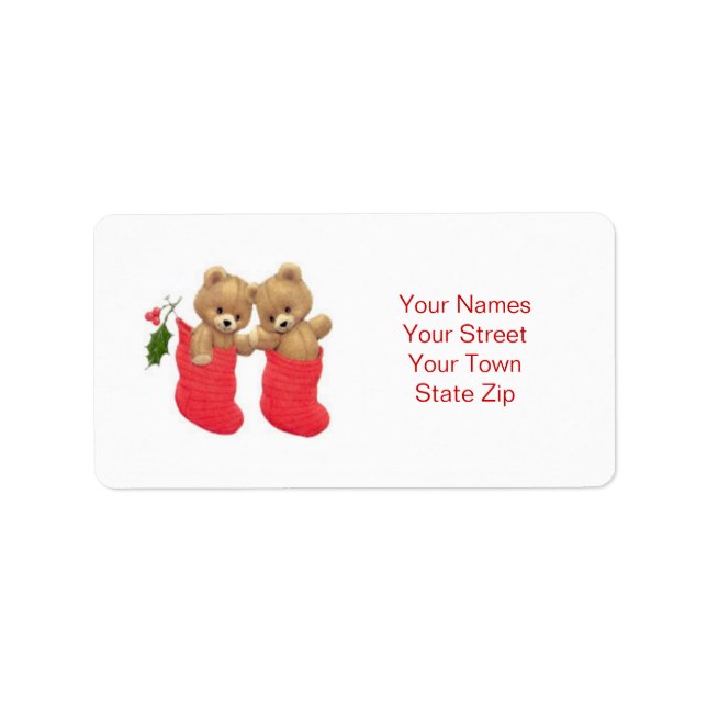 Etiqueta de Navidades de osos de peluche y medias (Frente)