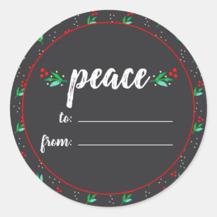 Etiqueta de Navidades de paz blanca de cartón gris