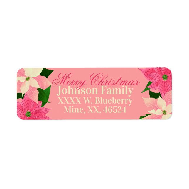 Etiqueta de Navidades de Poinsettia Rosa (Frente)