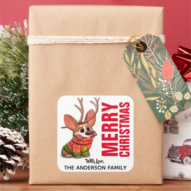 Etiqueta de Navidades de renos de Corgi (Vacaciones)