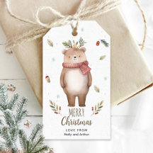 Etiqueta de Navidades personalizados con oso suave