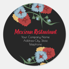 Etiqueta de negocio de restaurante mexicano floral