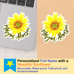 Etiqueta de niña de las flores con girasoles monog