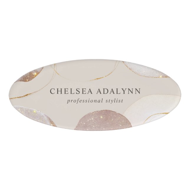 Etiqueta De Nombre Abstracto acuarela Glittering Lujo Elegante Oro (Anverso)