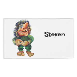 Etiqueta De Nombre Acuarela de Ilustracion de Troll divertida en Esca