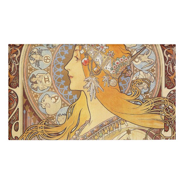 Etiqueta De Nombre Alfonse Mucha Zodiac Art Nouveau Mujer (Anverso)