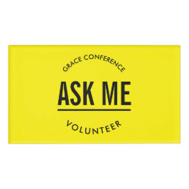 Etiqueta De Nombre Amarillo y negro me piden voluntariado