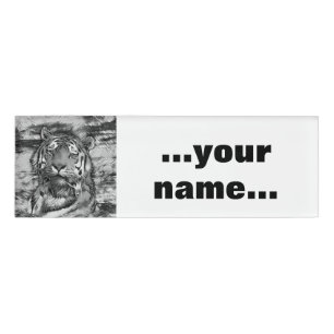 Etiqueta De Nombre AnimalArtBW_Tiger_004