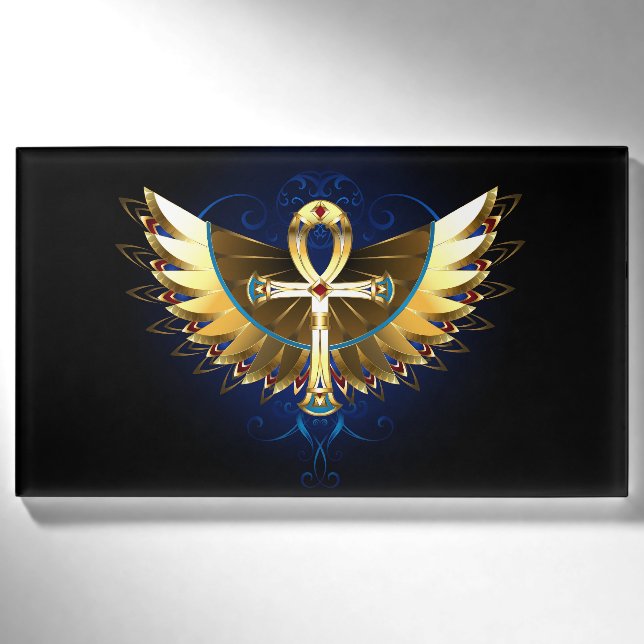 Etiqueta De Nombre Ankh de oro con alas (Anverso)