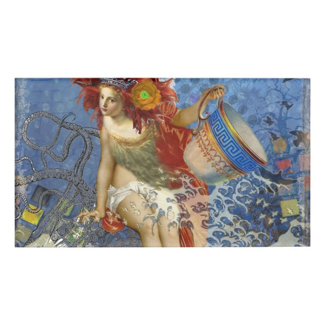 Etiqueta De Nombre Aquarius Mermaid Arte Gótico Azul (Anverso)